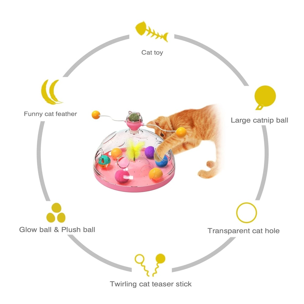 Interactive Cat Puzzle Toy With Spinning Track Balls Feather Teaser 2
