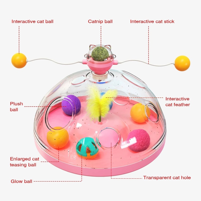 Interactive Cat Puzzle Toy With Spinning Track Balls Feather Teaser 3