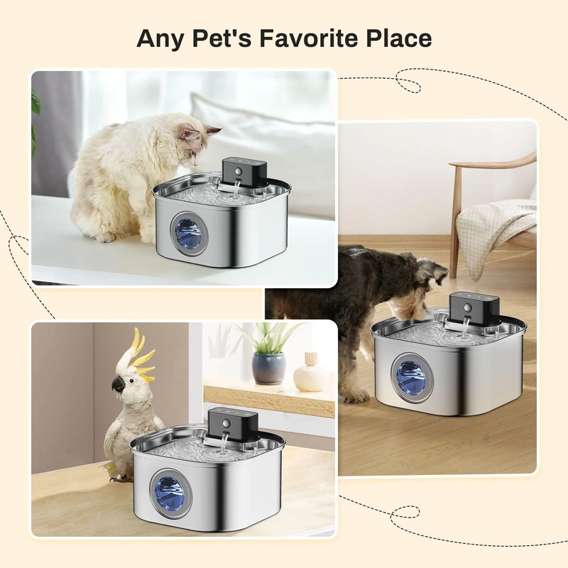 32L Wireless Stainless Steel Cat Water Fountain With Smart Sensor 4