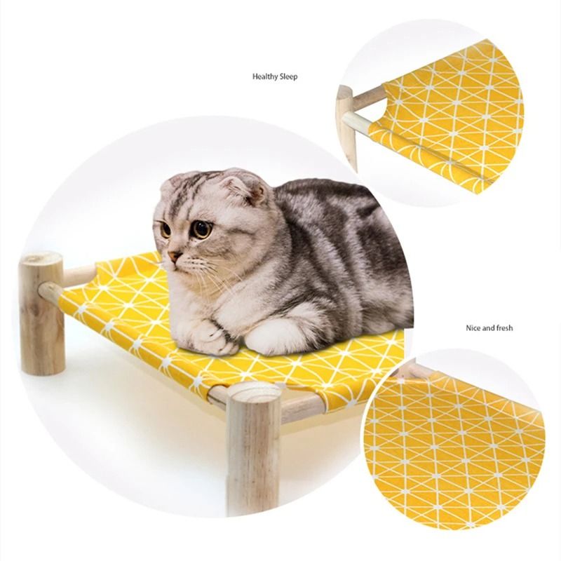 Elevated Wooden Cat Hammock Bed With Breathable Canvas For Cats Small Dogs 3