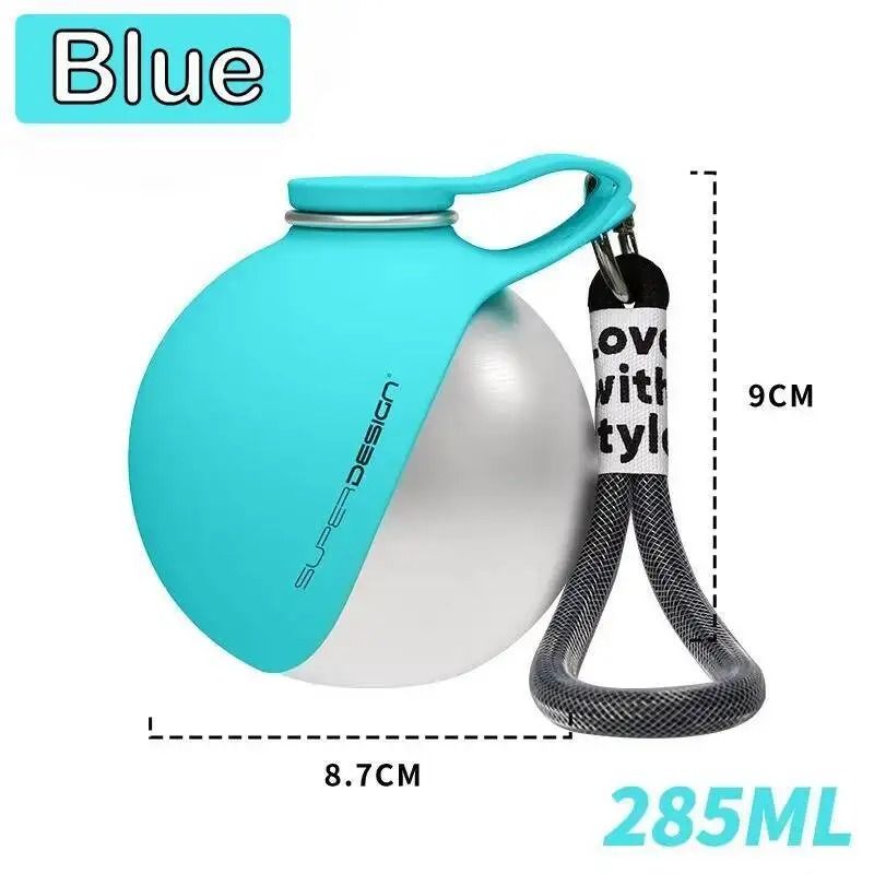 Portable Stainless Steel Dog Water Bottle With Folding Bowl Lanyard Hook 7