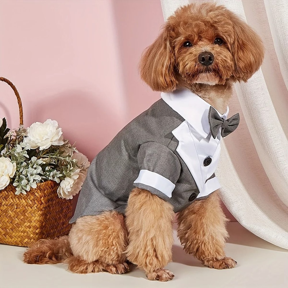 Pet Wedding Tuxedo Shirt For Small Dogs With Bow Tie 3