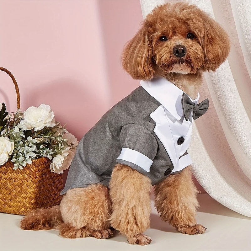 Pet Wedding Tuxedo Shirt For Small Dogs With Bow Tie 3