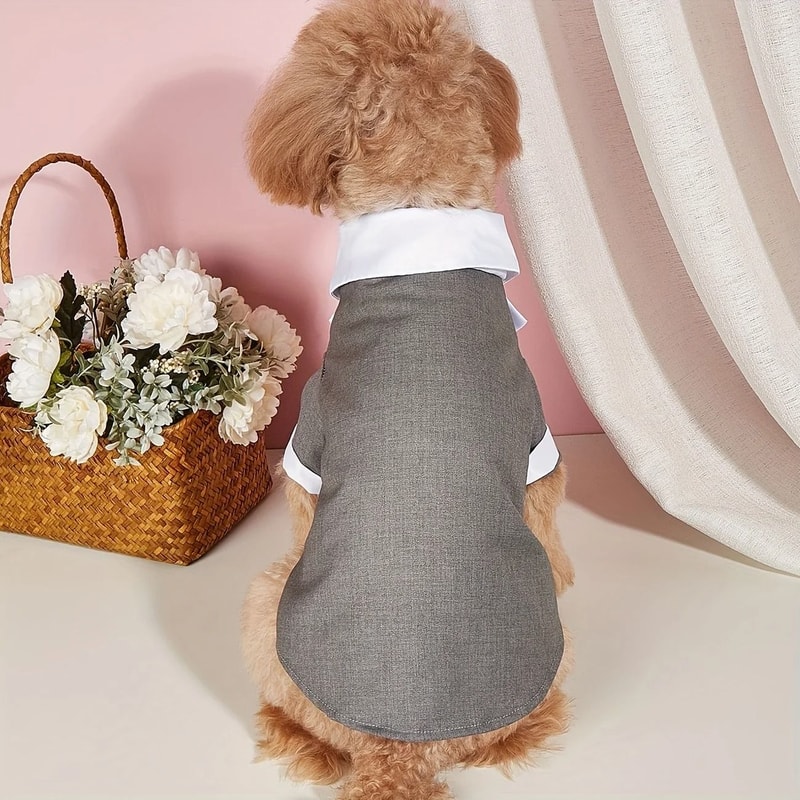 Pet Wedding Tuxedo Shirt For Small Dogs With Bow Tie 4