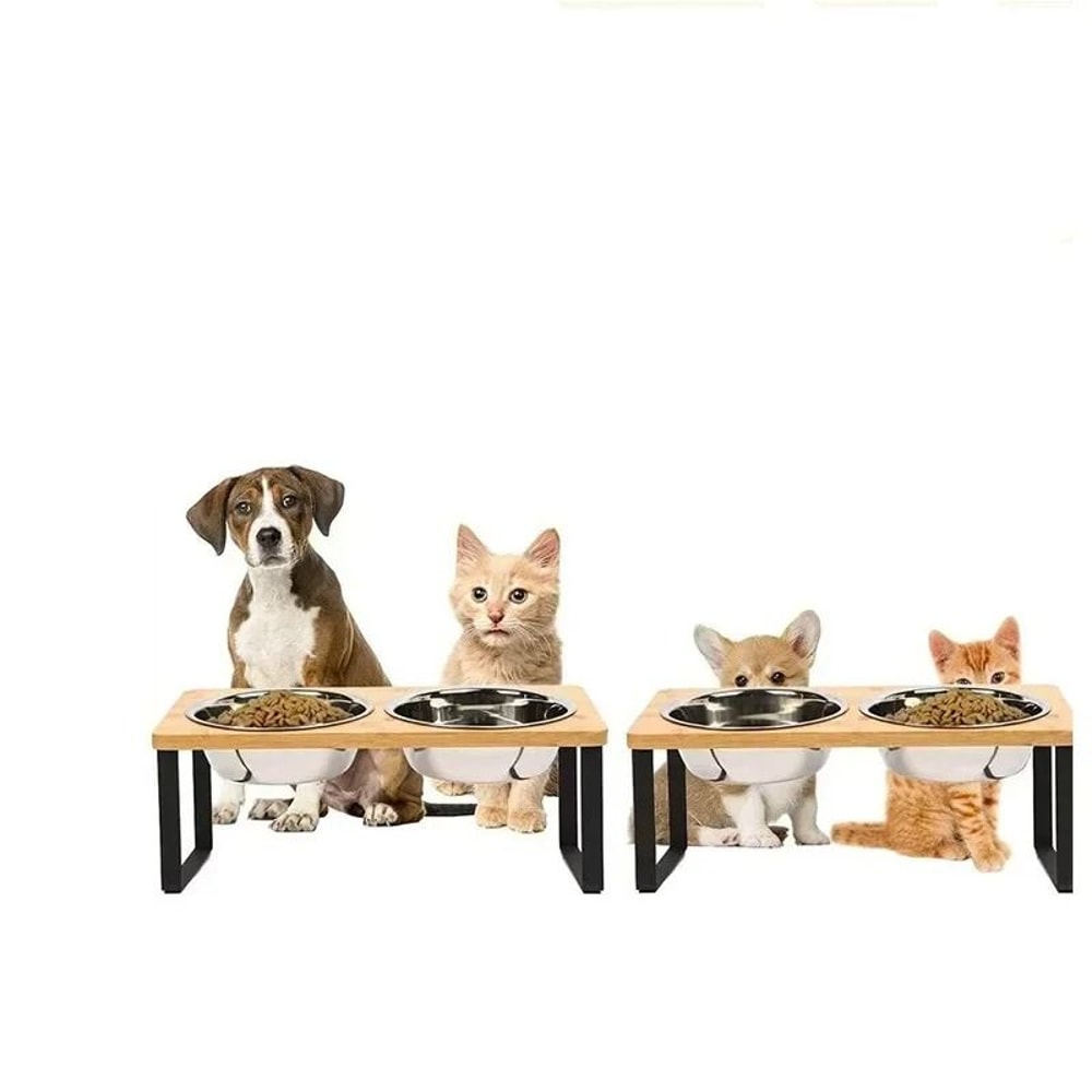 15 Tilted Elevated Cat Bowl Stand With Stainless Steel Feeding Bowls 2