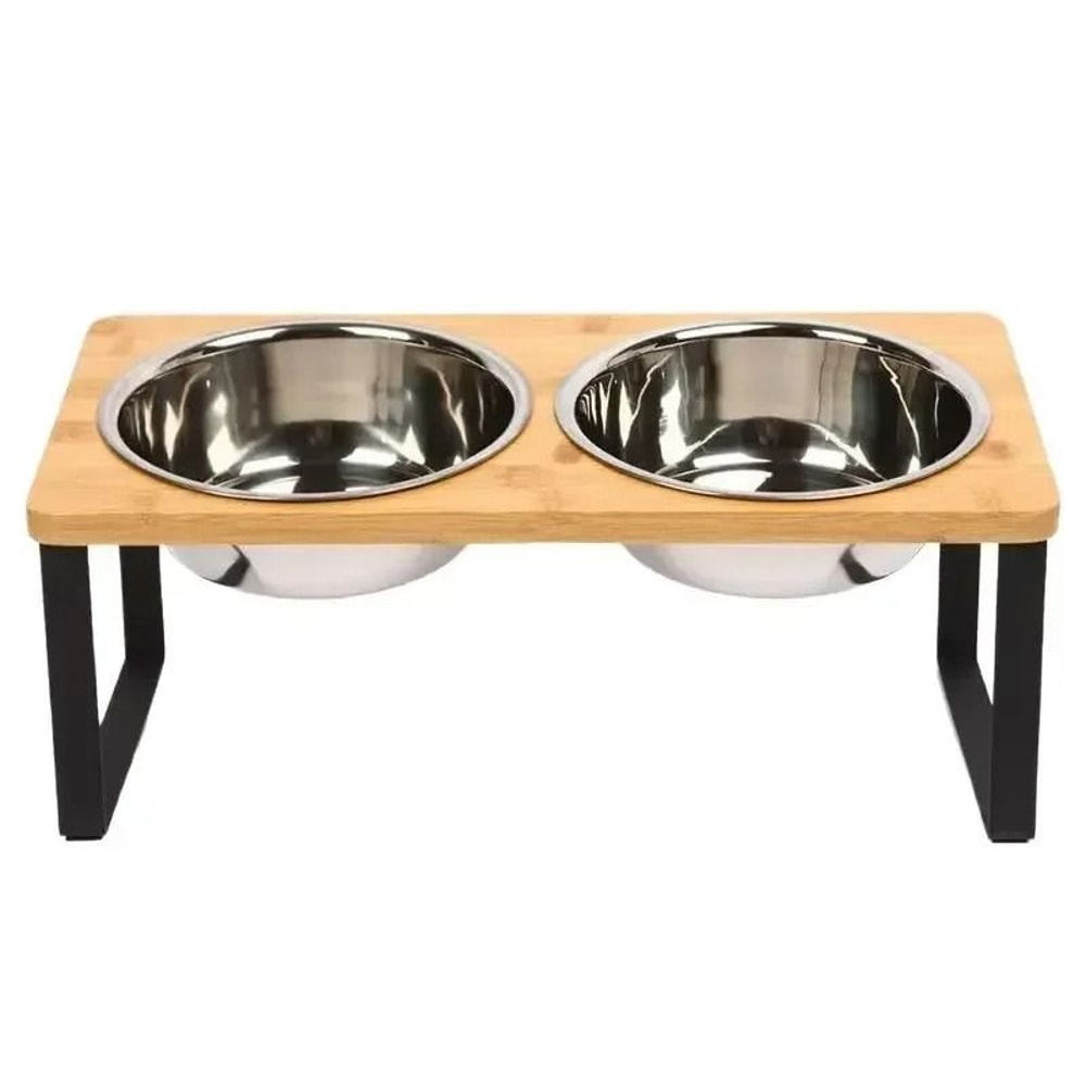 15 Tilted Elevated Cat Bowl Stand With Stainless Steel Feeding Bowls 6