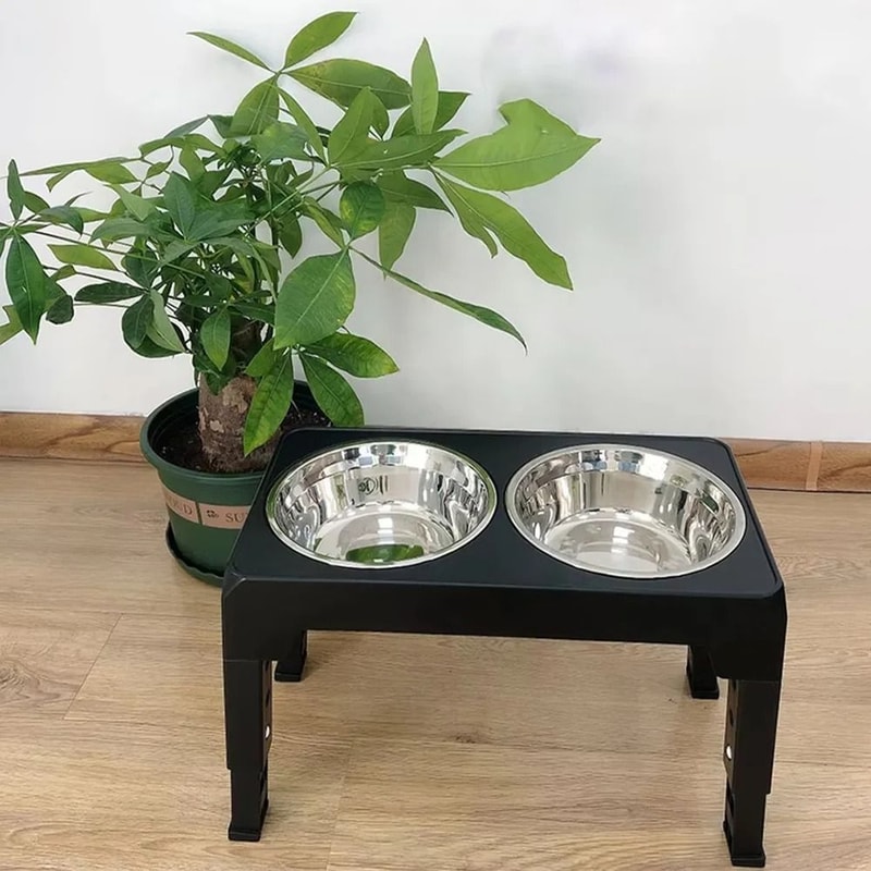 Adjustable Elevated Dog Feeder With Stainless Steel Food Water Bowls 3