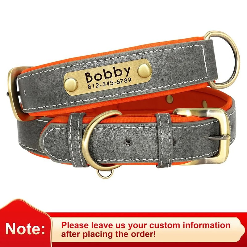 Personalized PU Leather Dog Collar With Engraved Nameplate 10