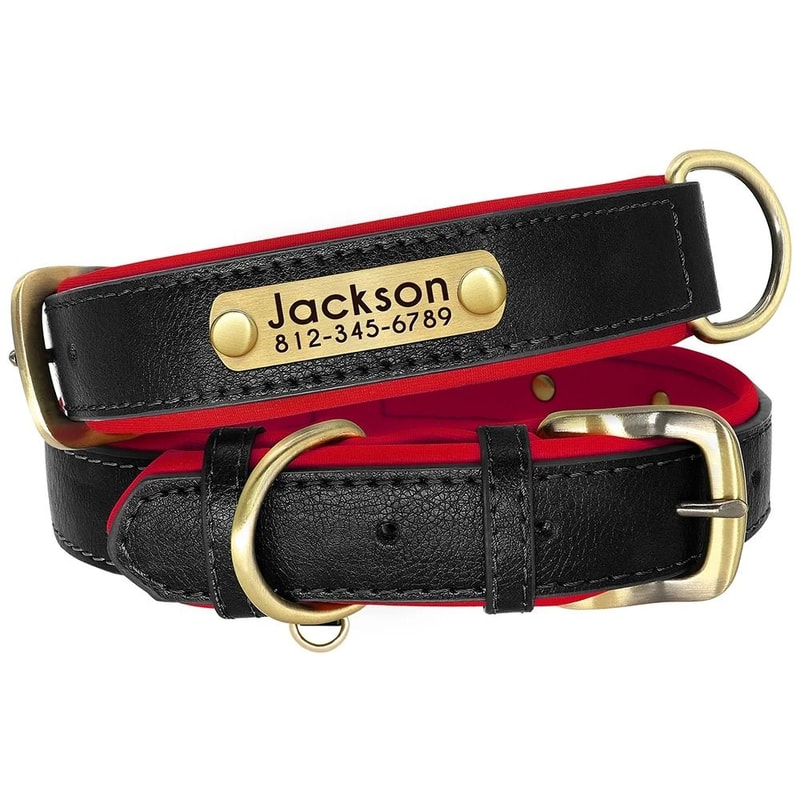 Personalized PU Leather Dog Collar With Engraved Nameplate 7