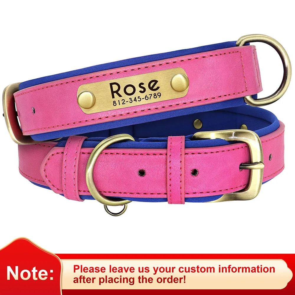 Personalized PU Leather Dog Collar With Engraved Nameplate 13