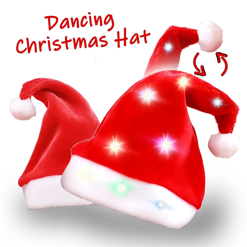 LED Plush Santa Hat With Adjustable Lights For Kids Adults 0