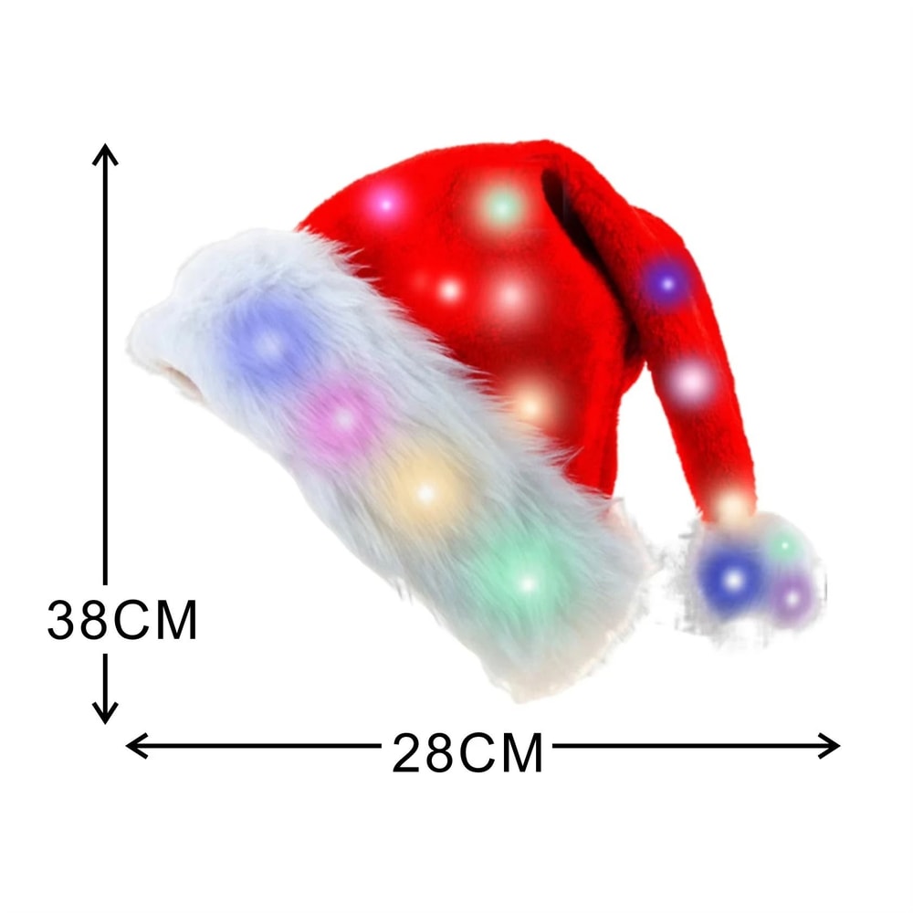 LED Plush Santa Hat With Adjustable Lights For Kids Adults 6