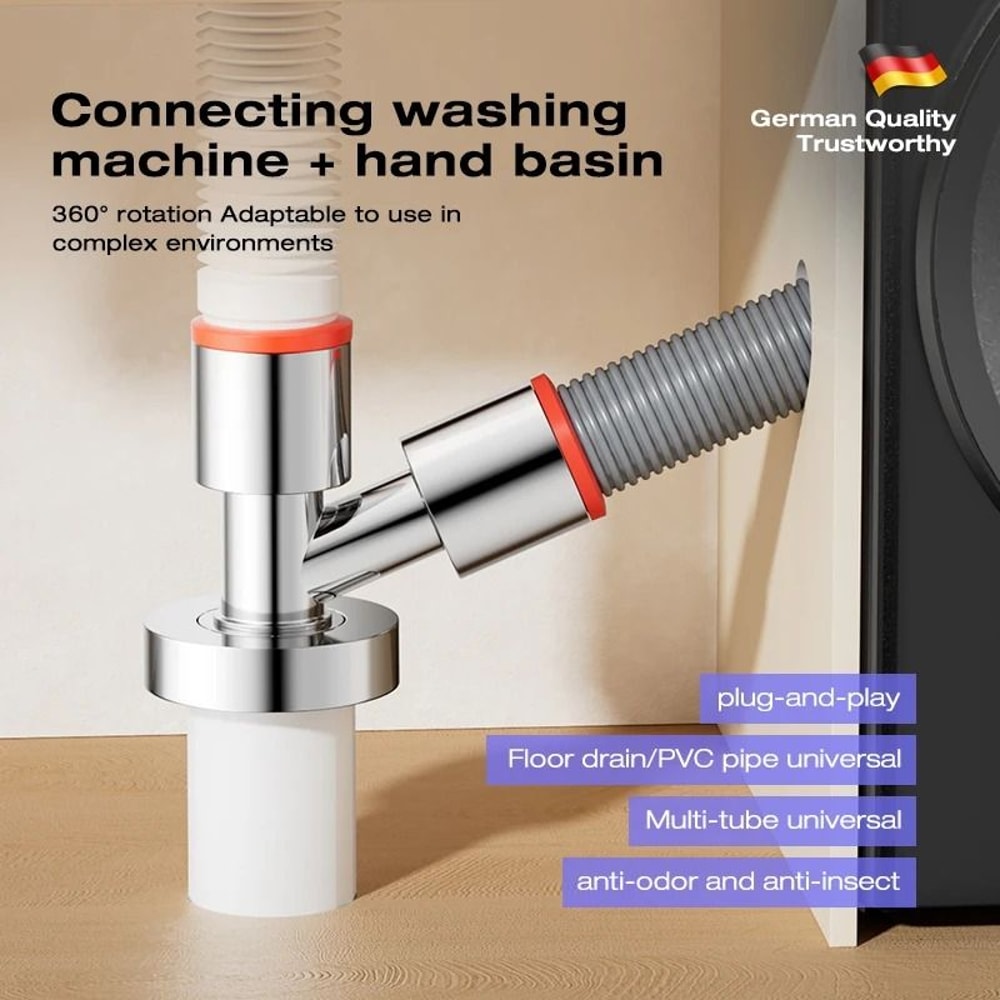 3Way Washing Machine Drain Connector With AntiOdor AntiOverflow Seal 0