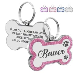 personalized glitter pet id tag double-sided bone name pendant for dogs & cats