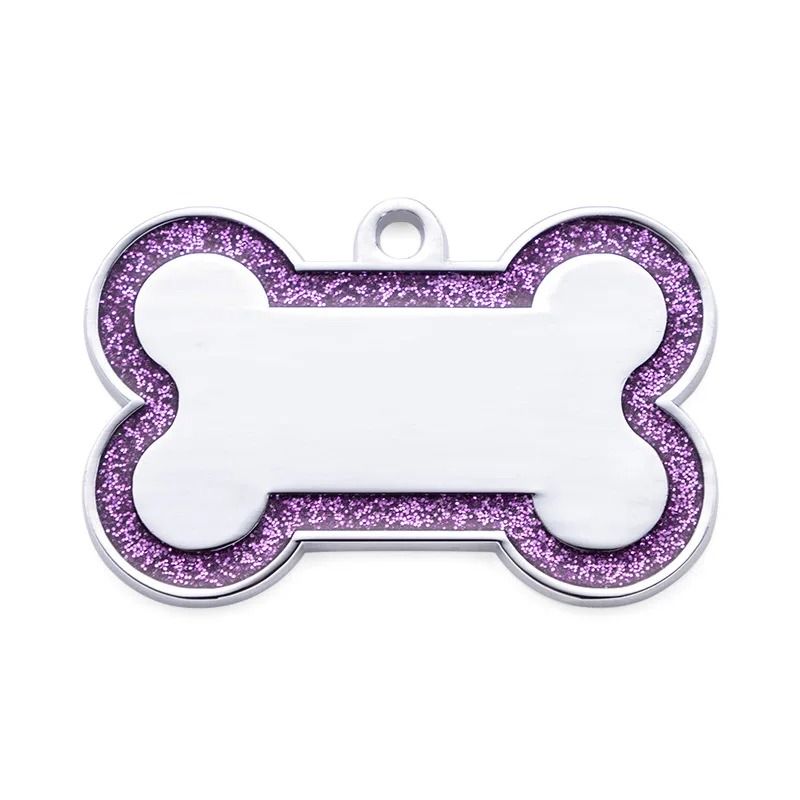 Personalized Glitter Pet ID Tag DoubleSided Bone Name Pendant For Dogs Cats 12
