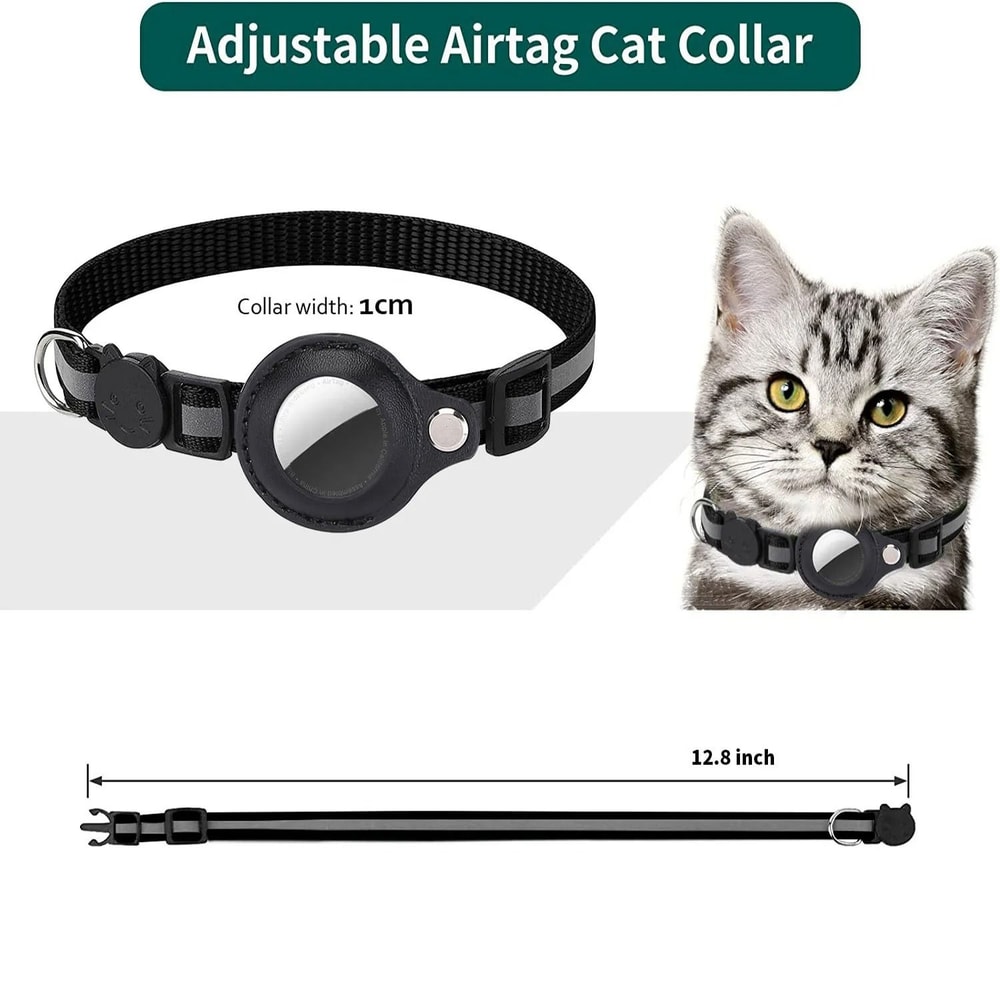 Reflective AirTag Cat Collar With Breakaway Safety Buckle Waterproof Holder 4