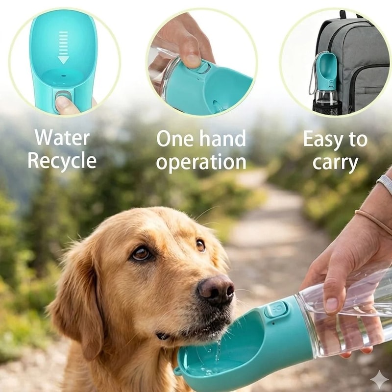 Portable Dog Water Bottle With BuiltIn Travel Bowl Lanyard 1