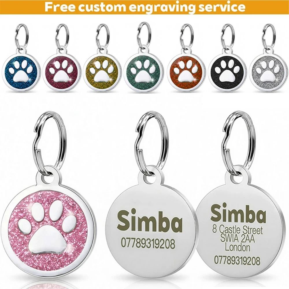 Personalized Glitter Paw Print Pet ID Tag 0