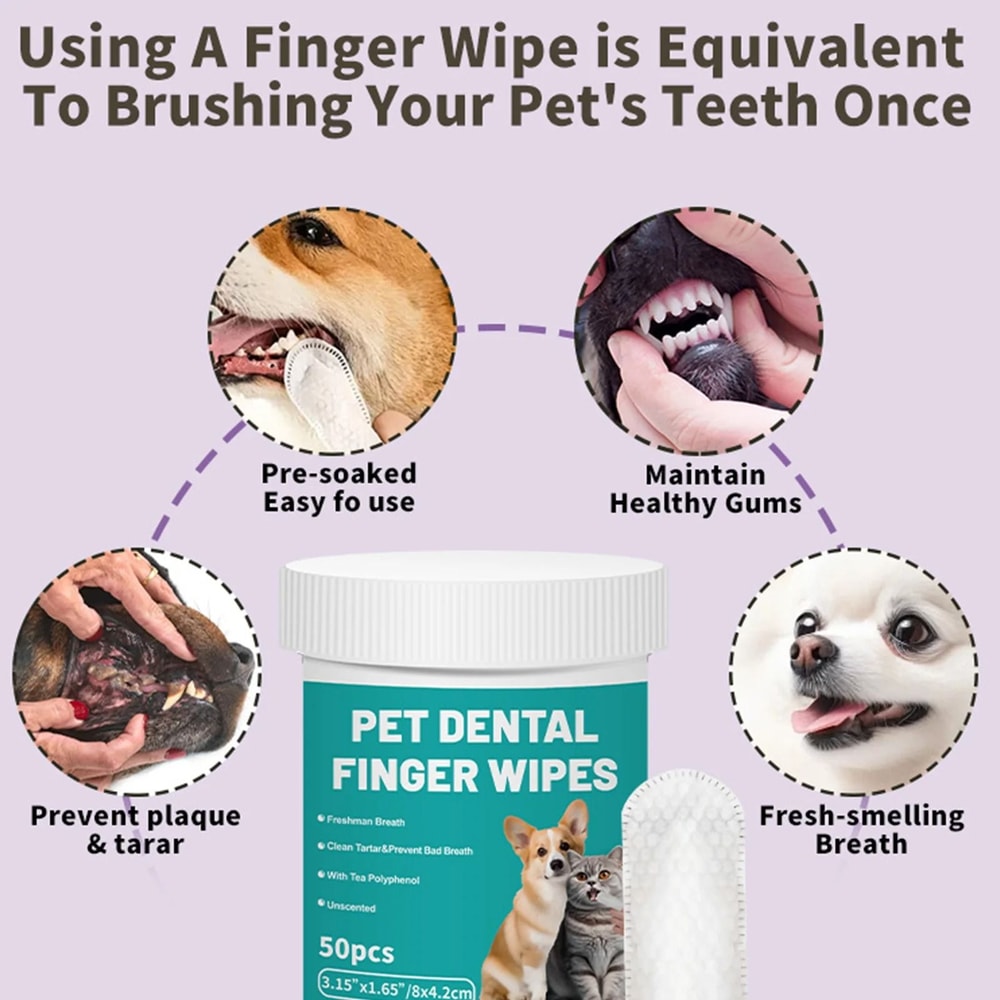 Pet Dental Finger Wipes For Dogs Cats Disposable Teeth Cleaning Wipes 50PCS 4