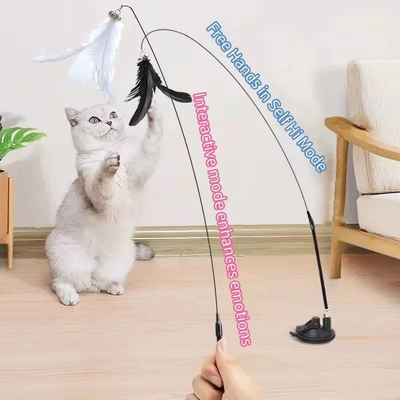 HandsFree Feather Wand Cat Toy With Suction Cup Interactive Teaser 5