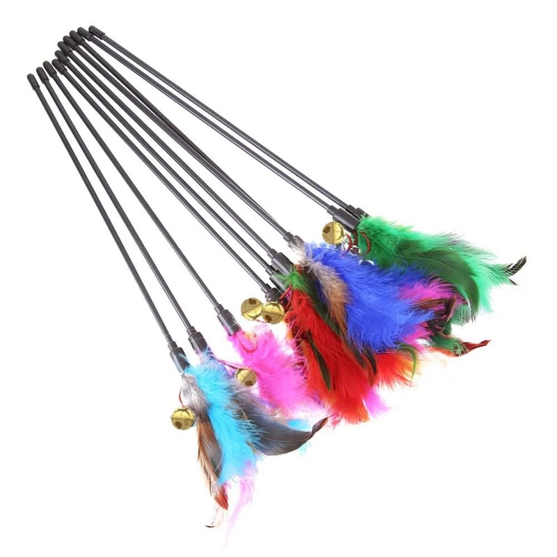 5Piece Interactive Feather Cat Wand Toy Set With Bells 0