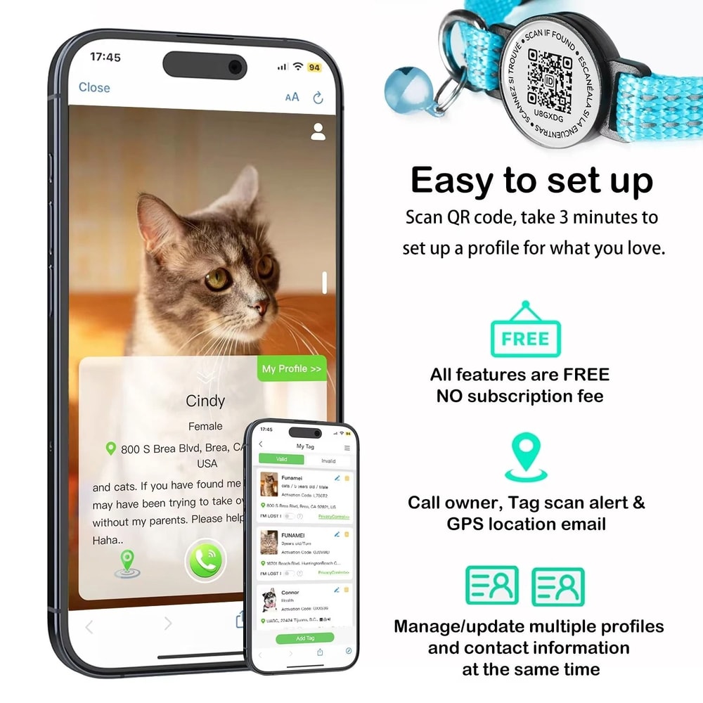 Reflective AirTag Cat Collar With QR Code Tag Breakaway Safety Buckle 4