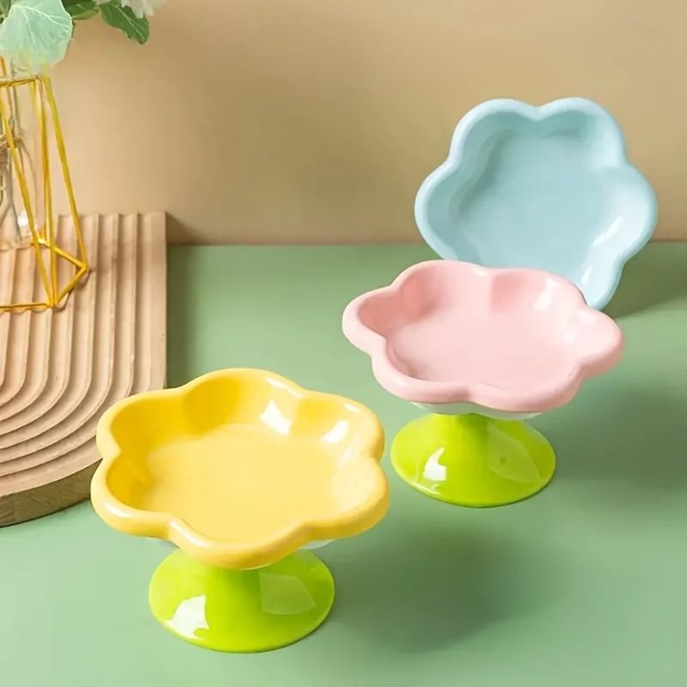 Floral Elevated Ceramic Cat Bowl With Neck Protection Stand 2