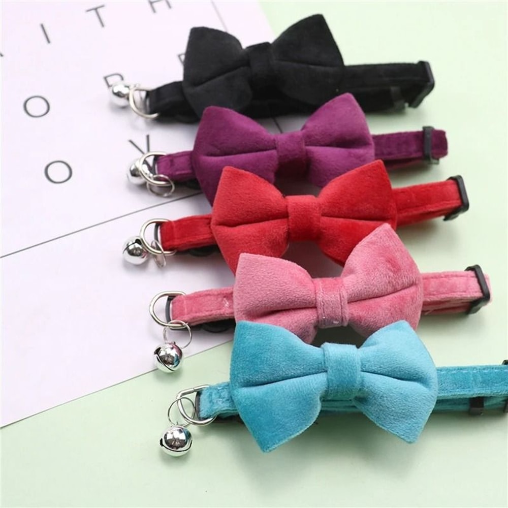 Velvet Bow Tie Cat Collar With Bell Adjustable Safety Buckle 2