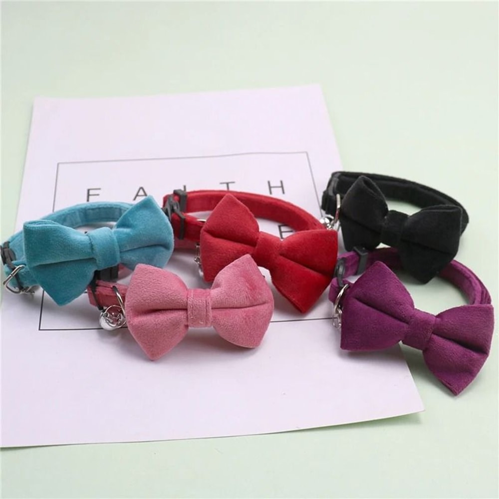 Velvet Bow Tie Cat Collar With Bell Adjustable Safety Buckle 3