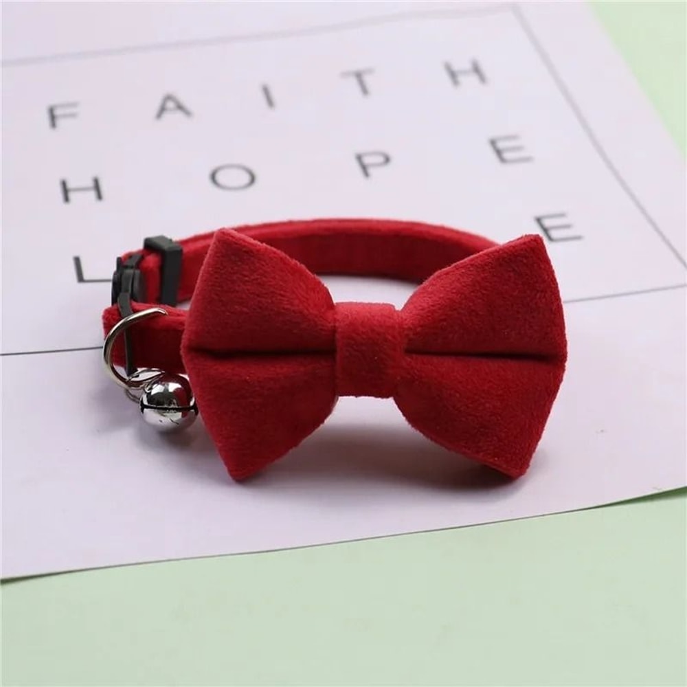 Velvet Bow Tie Cat Collar With Bell Adjustable Safety Buckle 8