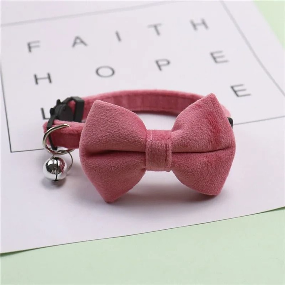 Velvet Bow Tie Cat Collar With Bell Adjustable Safety Buckle 12