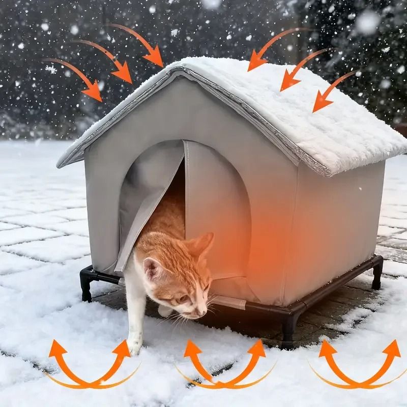 Weatherproof Outdoor Cat House With Insulated Oxford Cloth Shelter 0