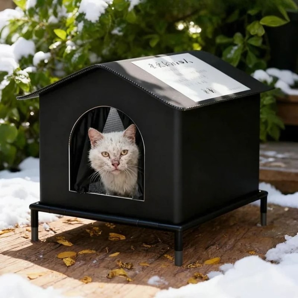 Weatherproof Outdoor Cat House With Insulated Oxford Cloth Shelter 10