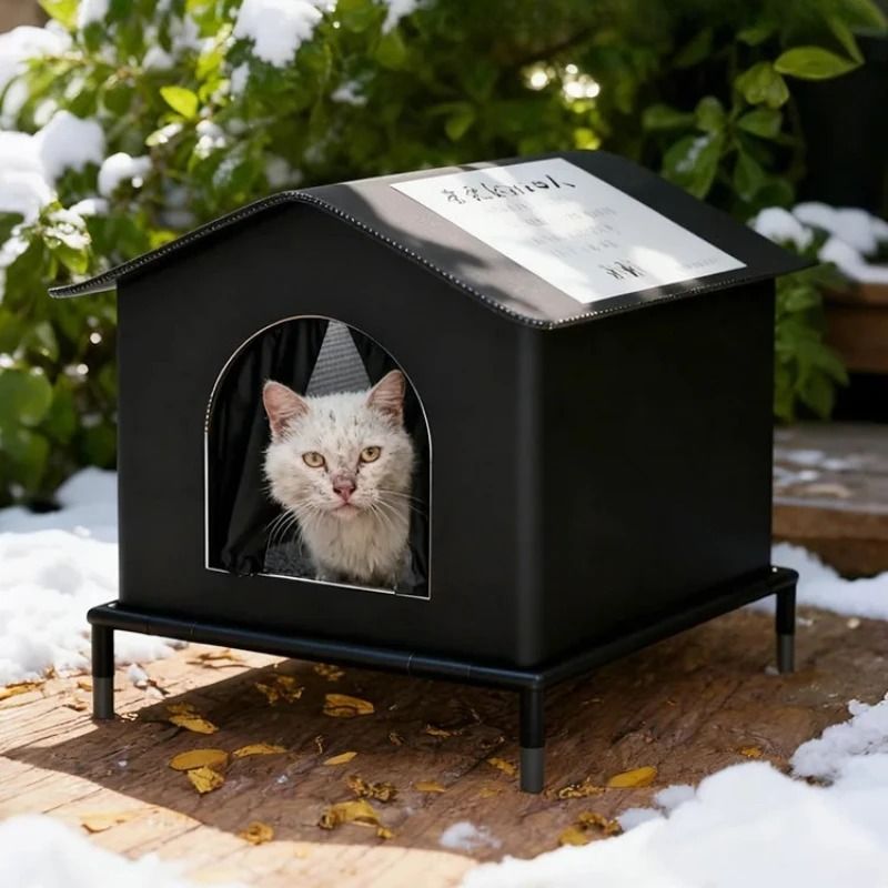 Weatherproof Outdoor Cat House With Insulated Oxford Cloth Shelter 10