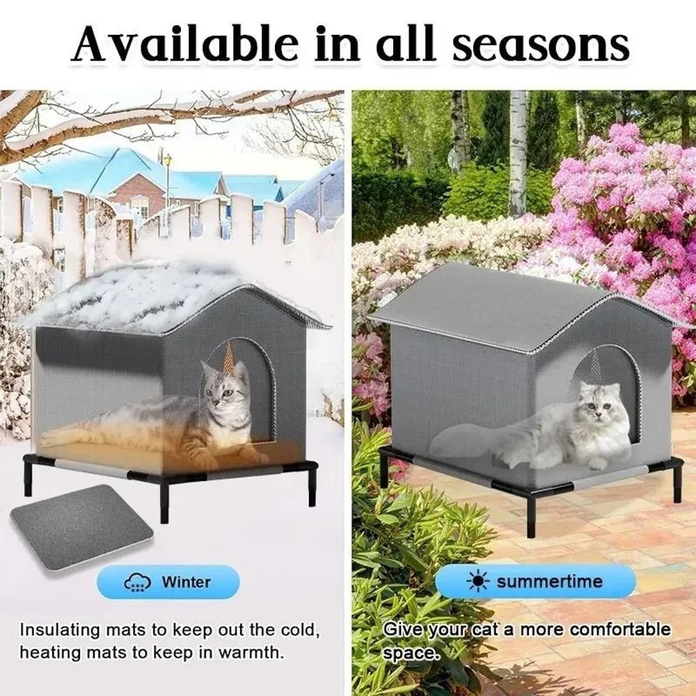 Weatherproof Outdoor Cat House With Insulated Oxford Cloth Shelter 2