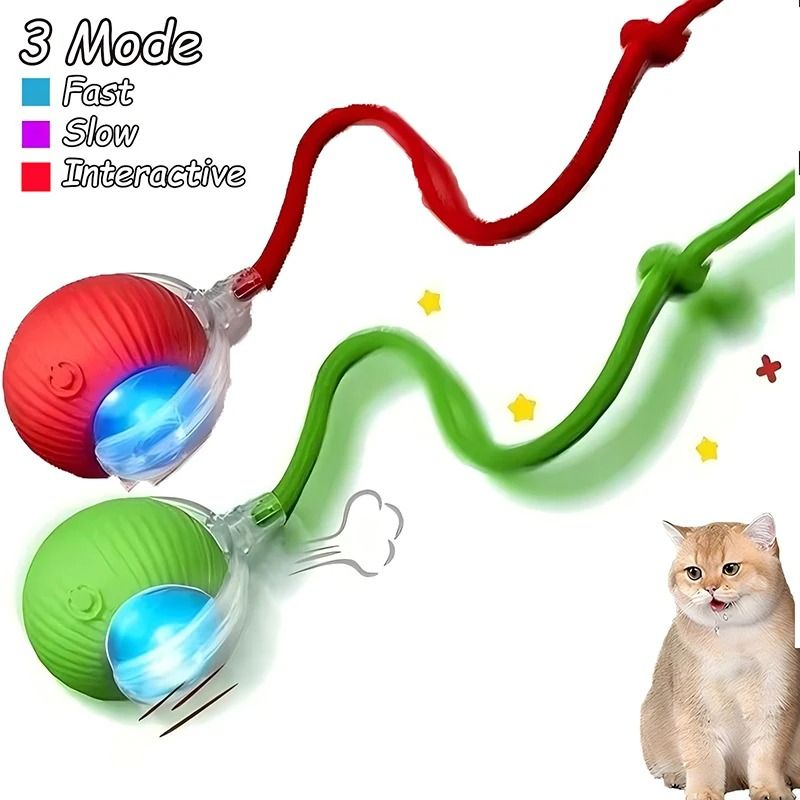 Rechargeable Interactive Rolling Ball Cat Toy With Faux Tail 7