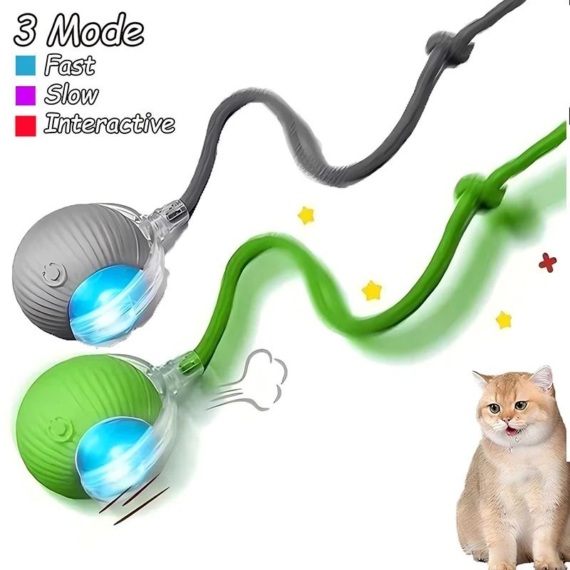 Rechargeable Interactive Rolling Ball Cat Toy With Faux Tail 8