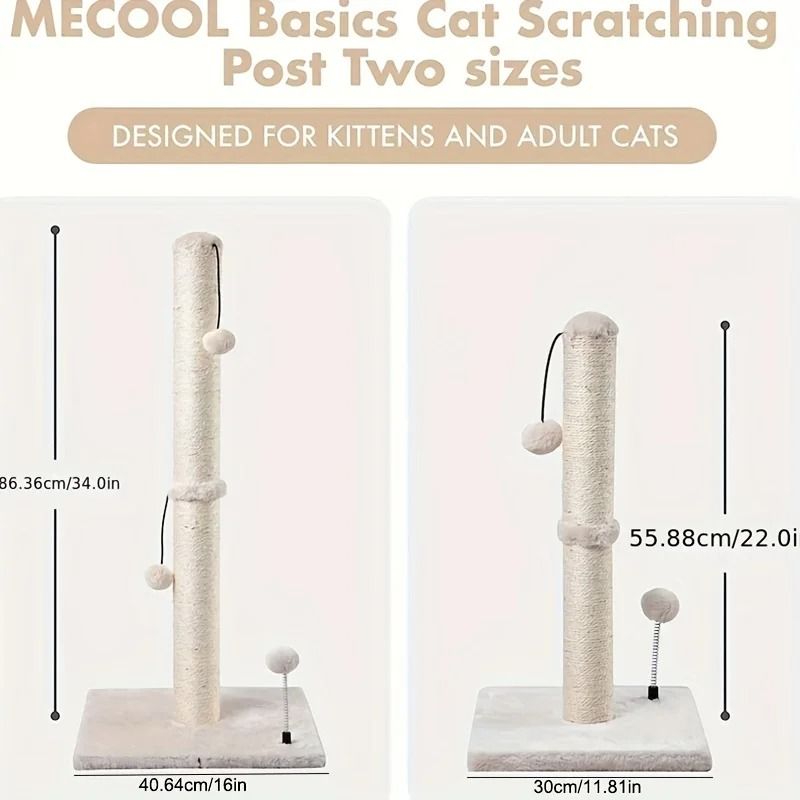 34 Inch Premium Sisal Cat Scratching Post With Hanging Ball For Indoor Cats 4