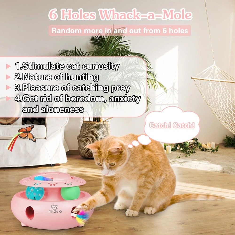 INKZOO 4in1 Interactive Cat Toy With Butterfly WhackAMole Track Balls 2