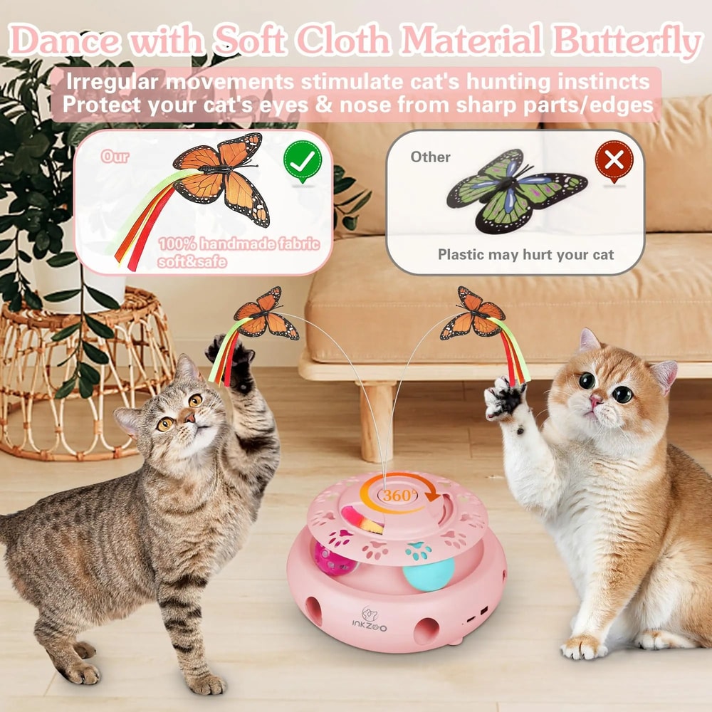 INKZOO 4in1 Interactive Cat Toy With Butterfly WhackAMole Track Balls 3
