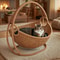 Indoor Hanging Cat Hammock Bed With Rattan Style Basket Cozy Cushion 0