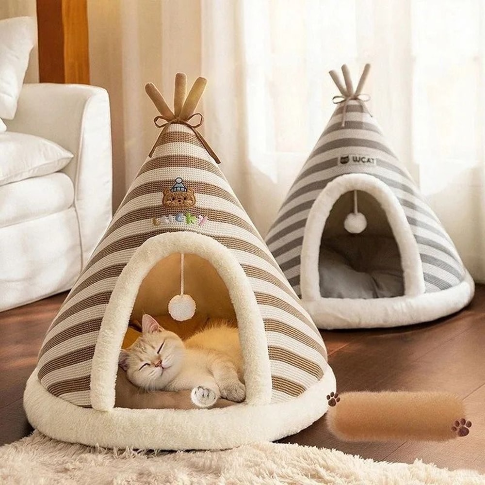 SelfWarming Plush Cat Tent Bed With Removable Washable Cover 0