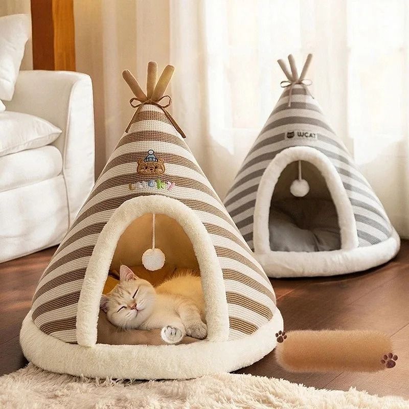 SelfWarming Plush Cat Tent Bed With Removable Washable Cover 0