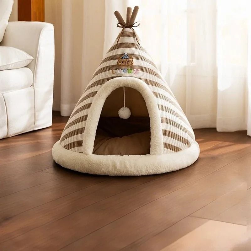 SelfWarming Plush Cat Tent Bed With Removable Washable Cover 1
