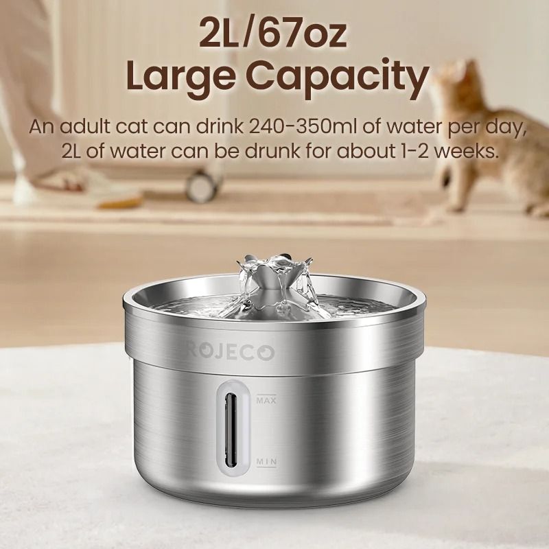 ROJECO Stainless Steel Cat Water Fountain 32L Smart Pet Drinking Dispenser 2