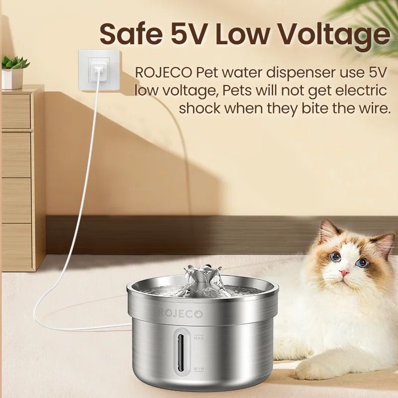 ROJECO Stainless Steel Cat Water Fountain 32L Smart Pet Drinking Dispenser 3