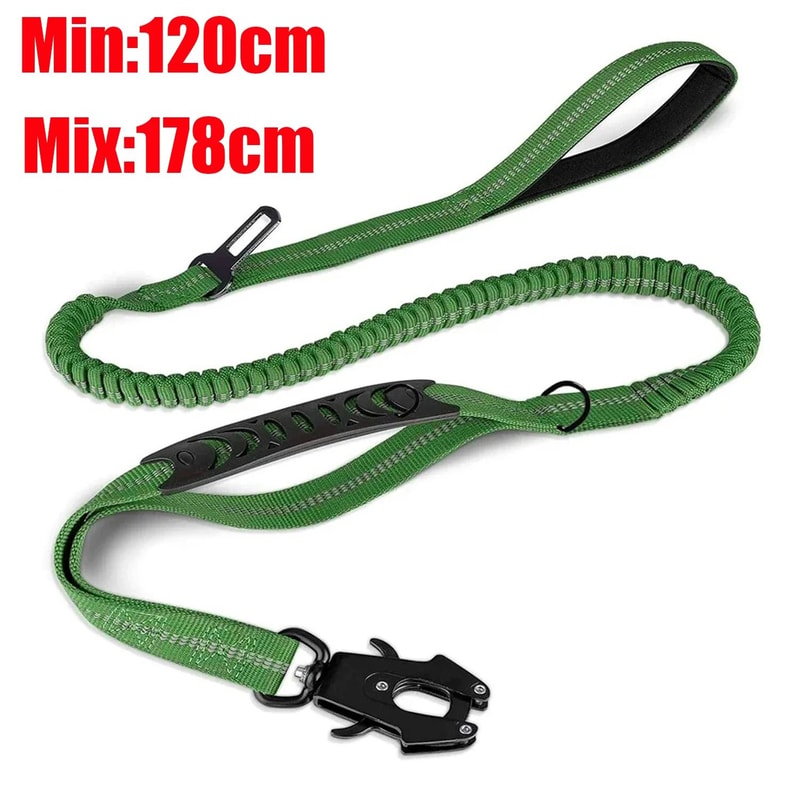 Reflective Tactical Bungee Dog Leash With Car Seatbelt Clip For Large Dogs 9