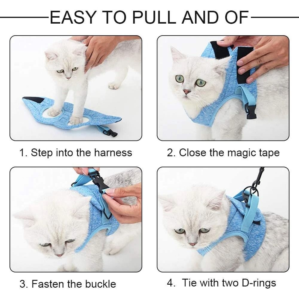 Adjustable Escape Proof Cat Harness Leash Set Breathable Kitten Walking Vest 5