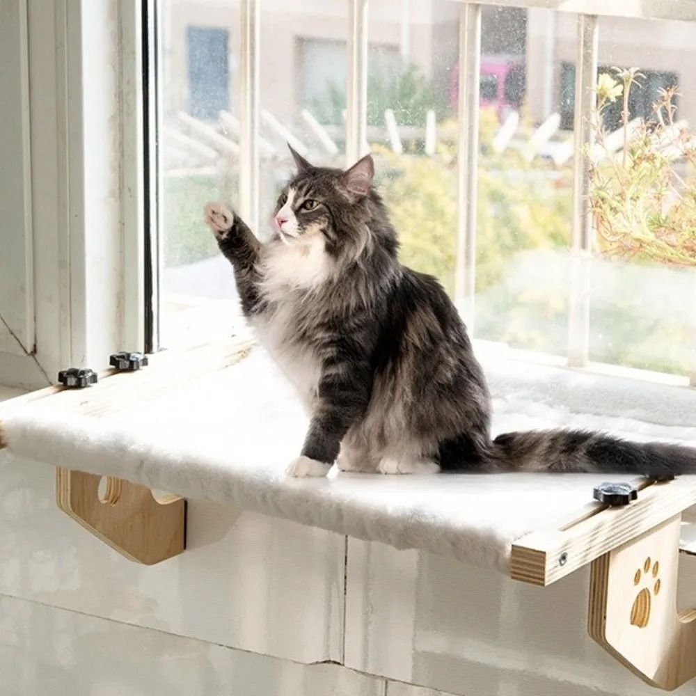 Wooden Frame Cat Window Hammock With Paw Print Design 0