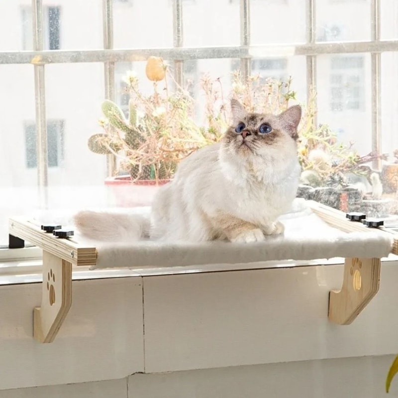 Wooden Frame Cat Window Hammock With Paw Print Design 4